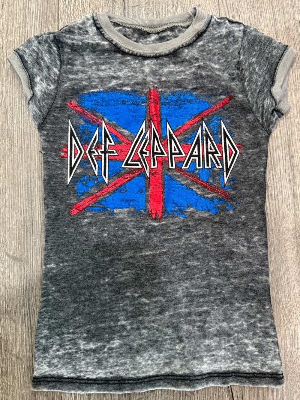 Def Leppard XS Kids Graphic Tee - Grey with Red & Blue Print